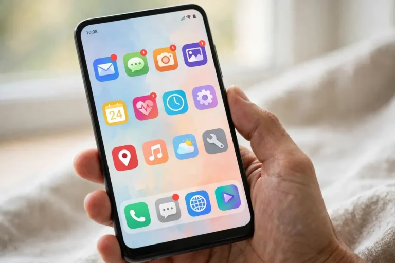 Blue dots on phone screen app icons showing unread notifications on Android